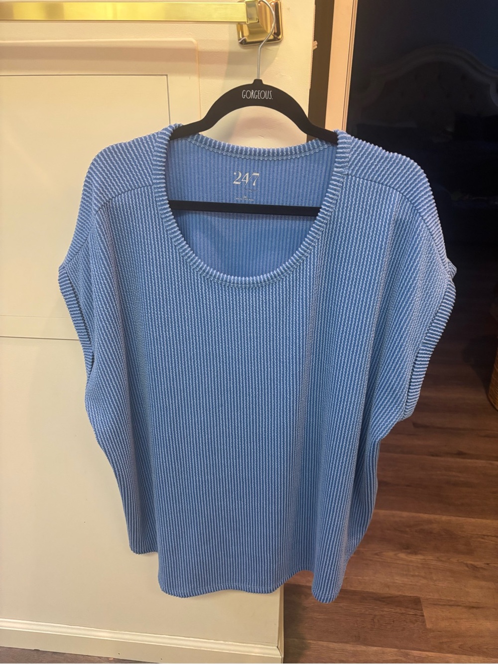 Maurices Light Blue Ribbed Knit Scoop Neck Top